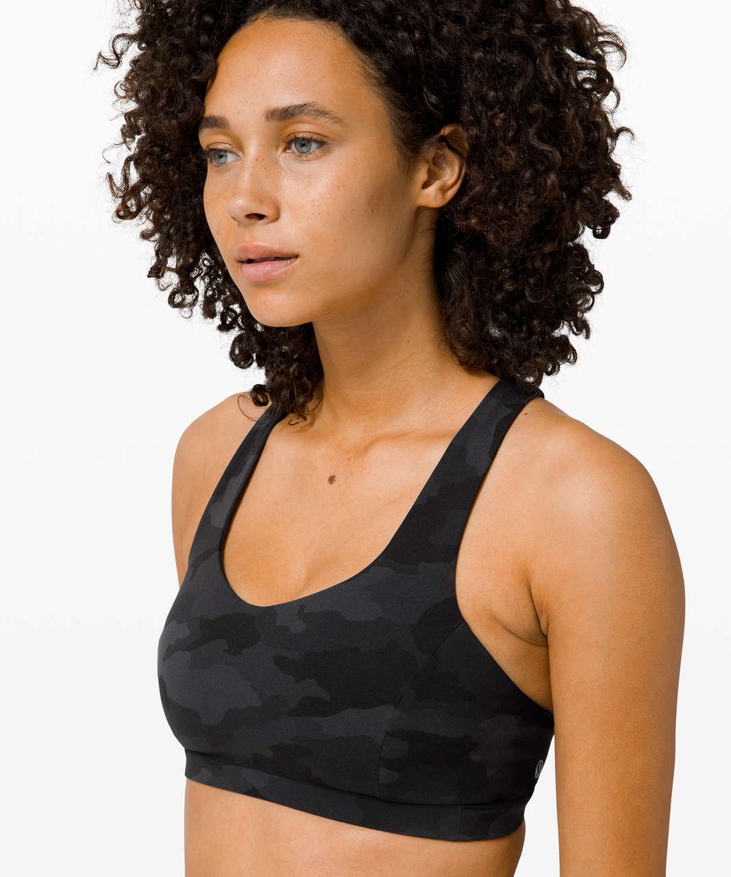 Lululemon Free To Be Serene Sports Bra Top Deep Coal Black Camo Strappy Sz  6 EUC