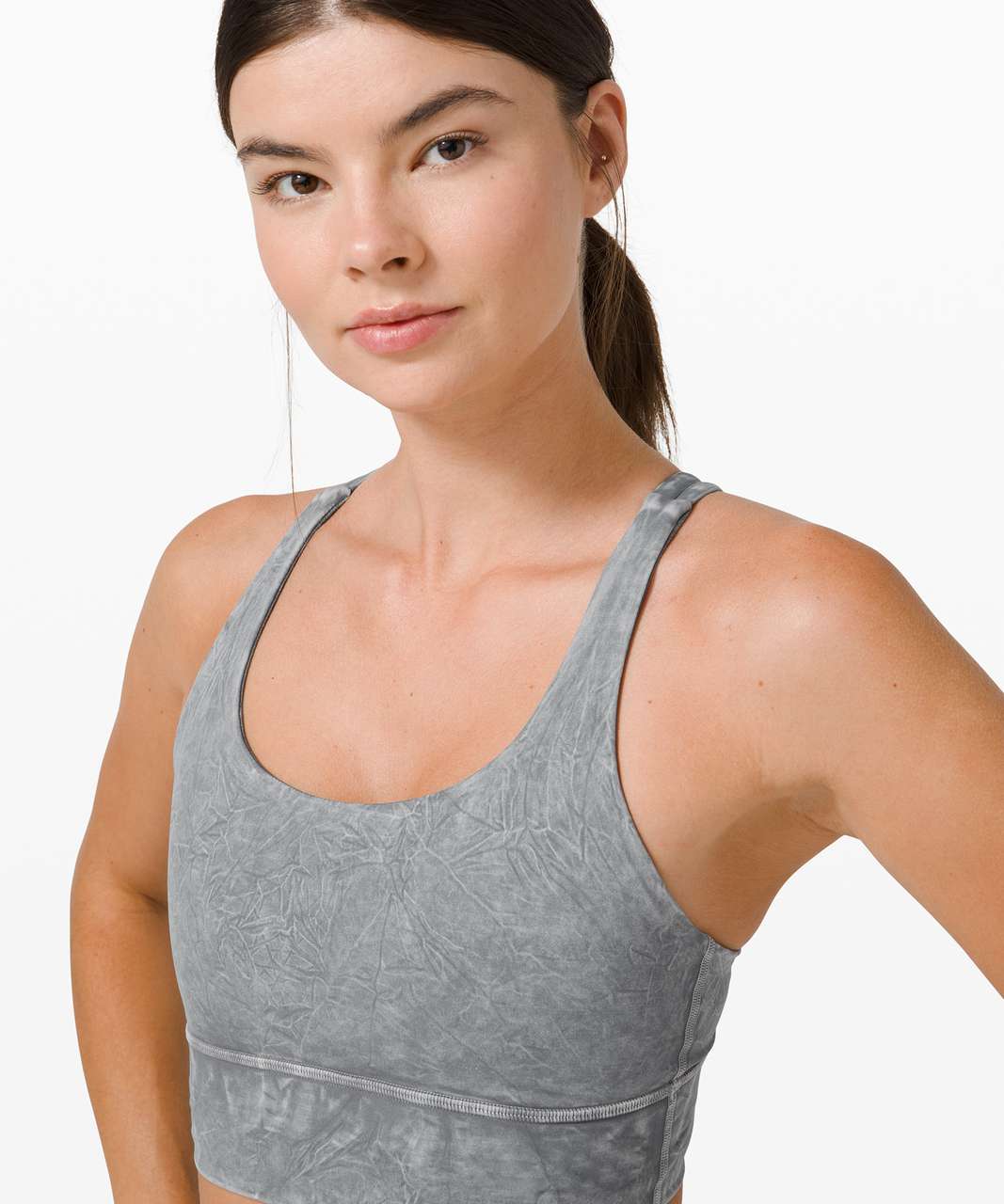 Lululemon Energy Bra Long Line Ice Dye *Medium Support, B–D Cup - Ice Wash Asphalt Grey