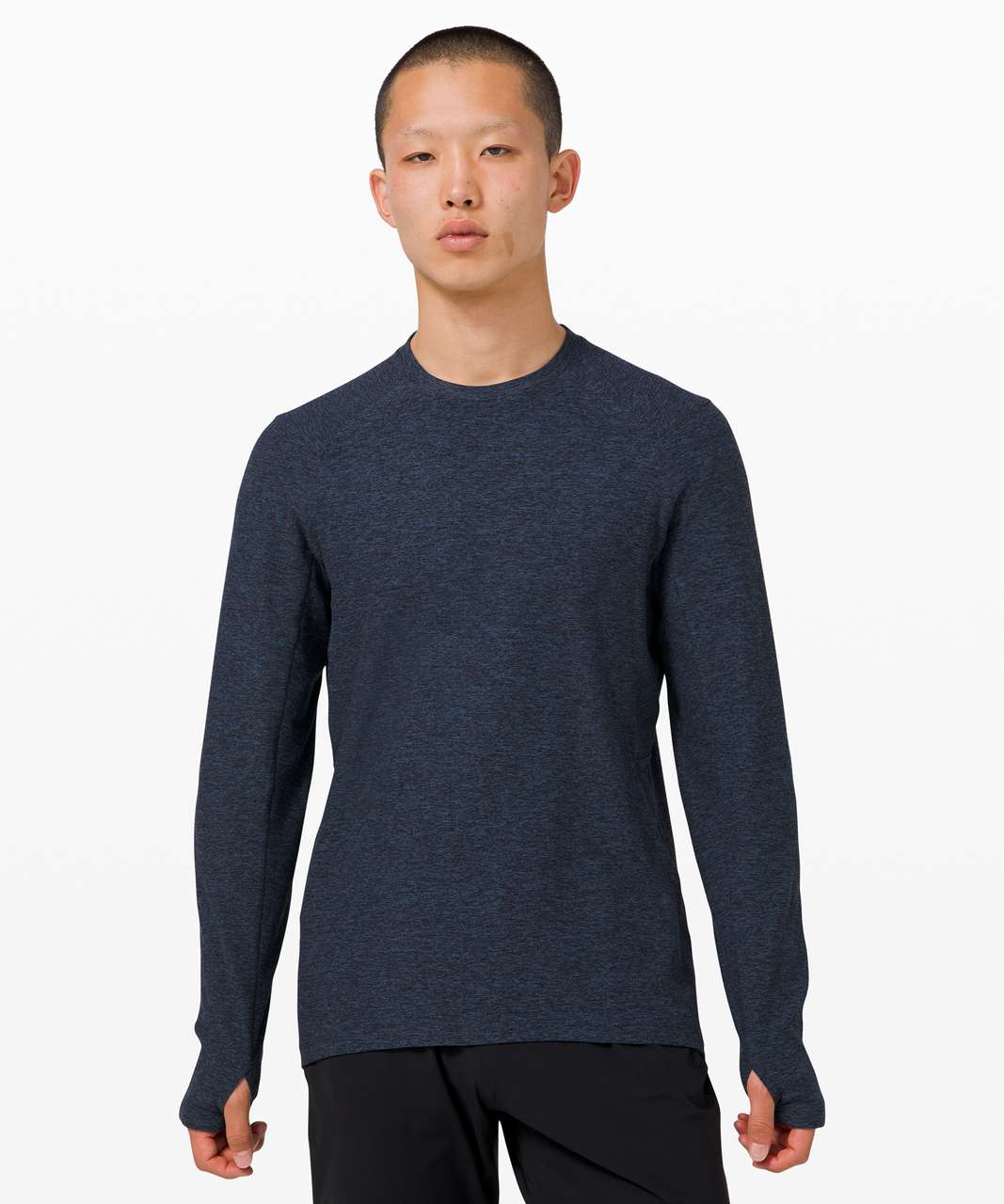 Lululemon Surge Warm Long Sleeve - Heathered True Navy / Black - lulu  fanatics