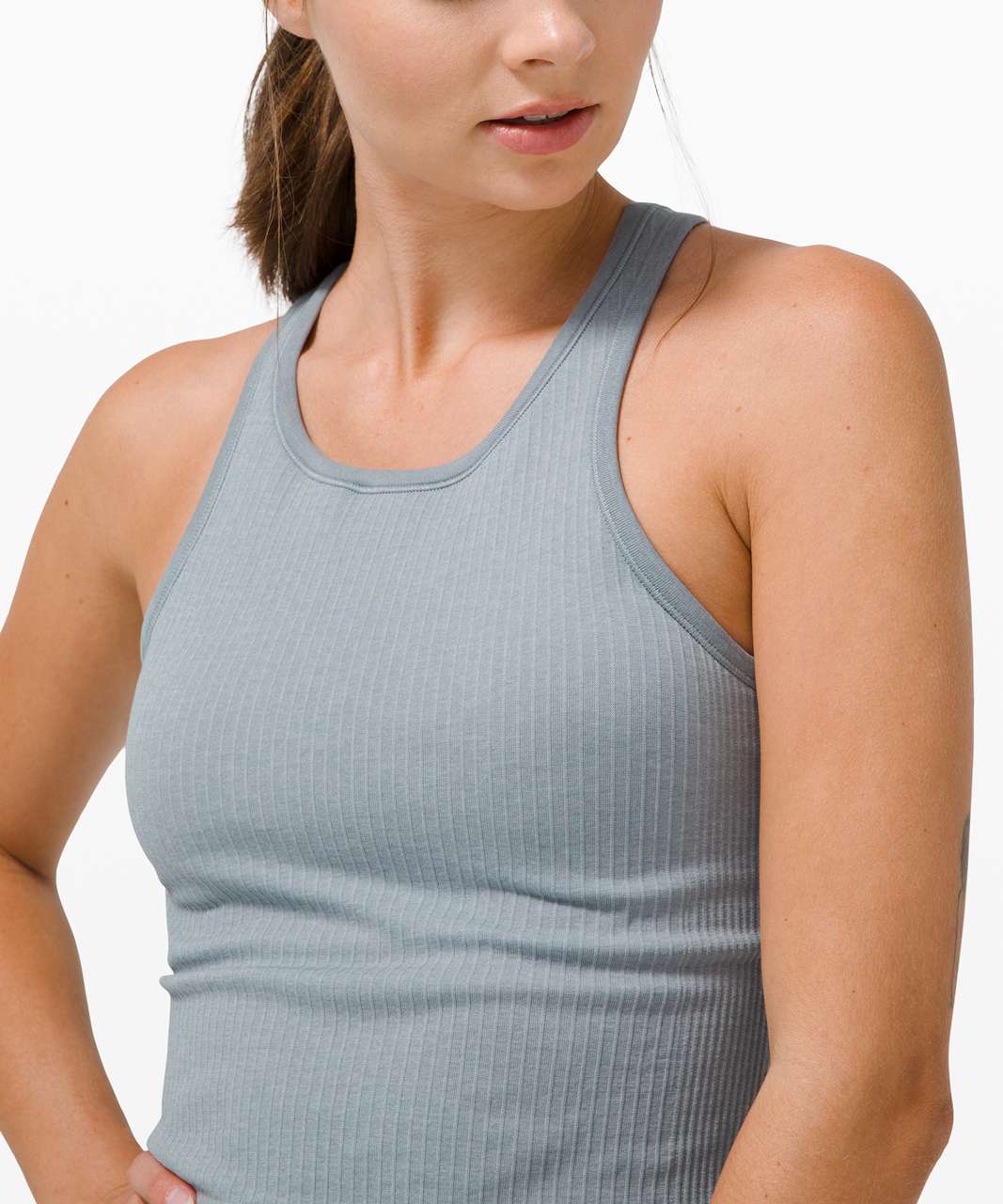 Lululemon Ebb to Street Cropped Racerback Tank Top - Distorted Noise Mineral  Blue / Pastel Blue - lulu fanatics