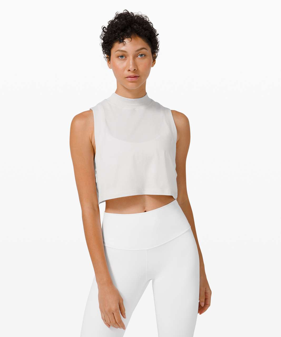 Lululemon All Yours Mock Neck Crop Tank - Dune - lulu fanatics