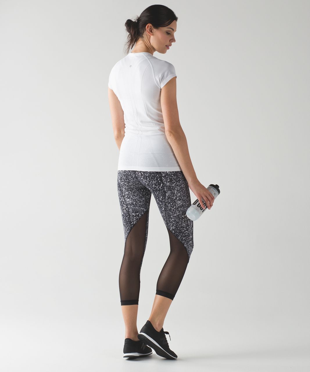 Lululemon Pace Rival Crop Cropped Leggings Paint Splatter White Black Mesh  Sz 6