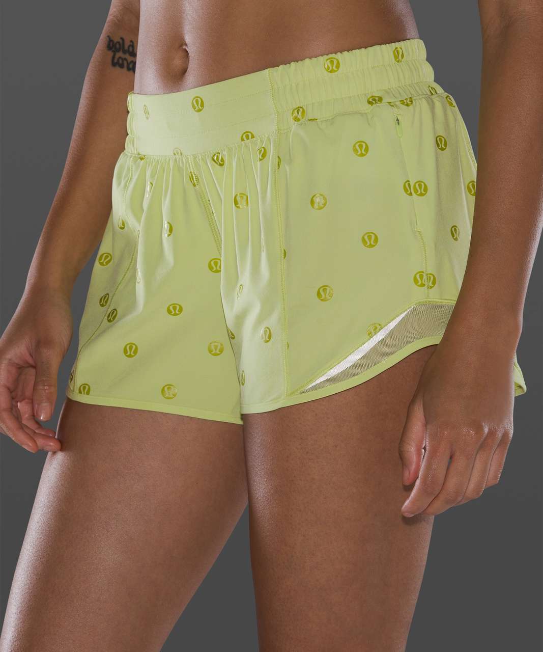 Lululemon Hotty Hot Short II *Long 4 - Polka Dot Logo Lemon Vibe Matte  Green Foil / Lemon Vibe - lulu fanatics