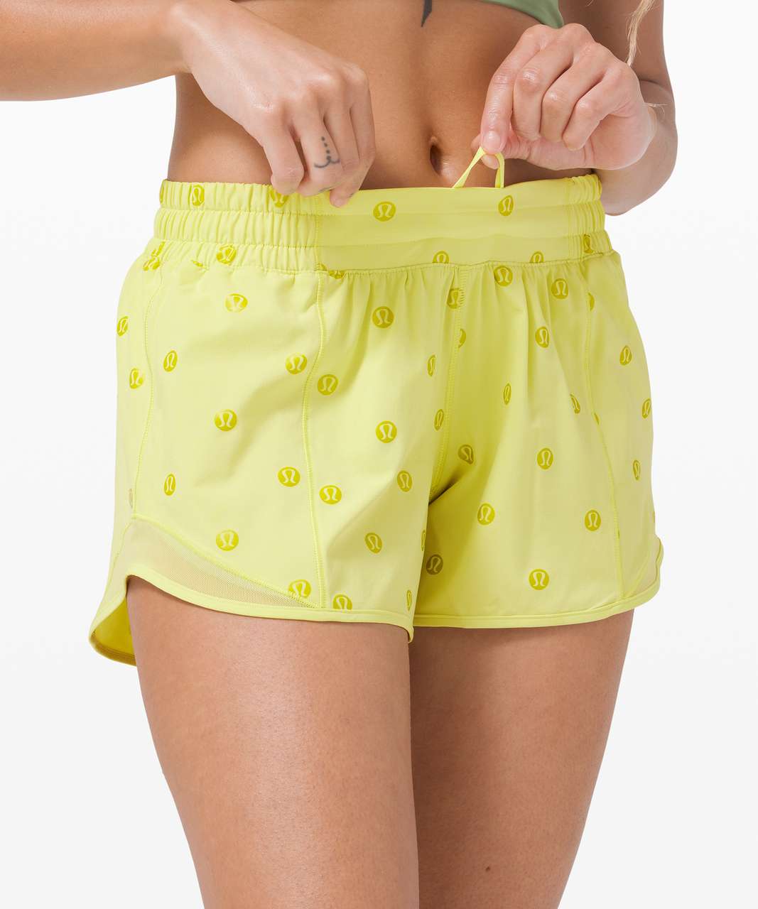 Lululemon Hotty Hot Short II *Long 4" - Polka Dot Logo Lemon Vibe Matte Green Foil / Lemon Vibe