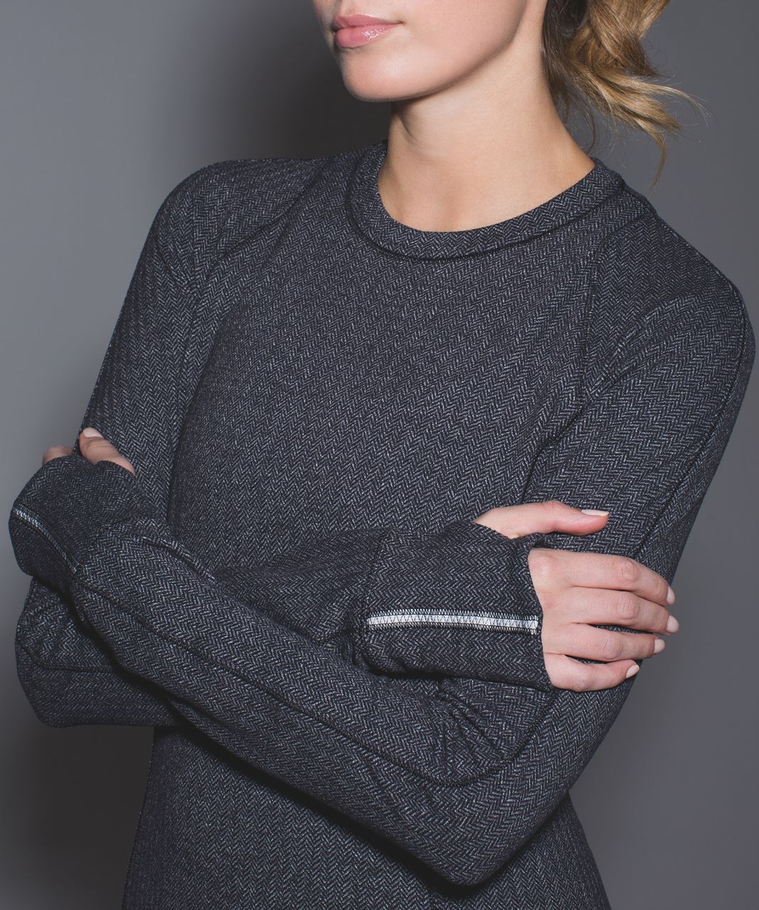 Lululemon Runderful Long Sleeve - Heathered Herringbone Heathered Black Black / Black