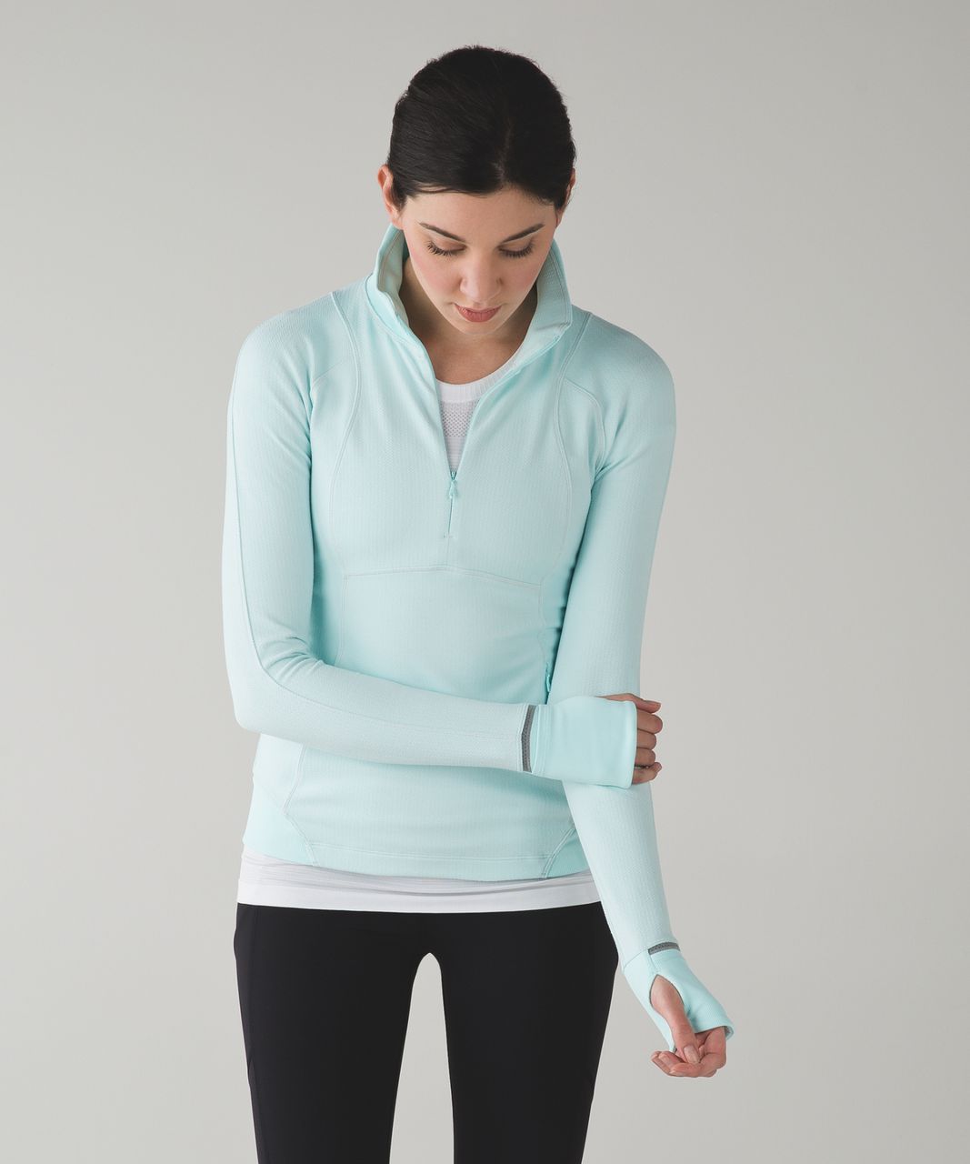 Lululemon Runderful 1/2 Zip - Herringbone Heathered Aquamarine Nimbus / Aquamarine