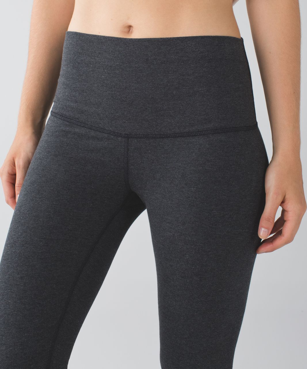 Lululemon Wunder Under Crop (Roll Down) - Heathered Black - lulu