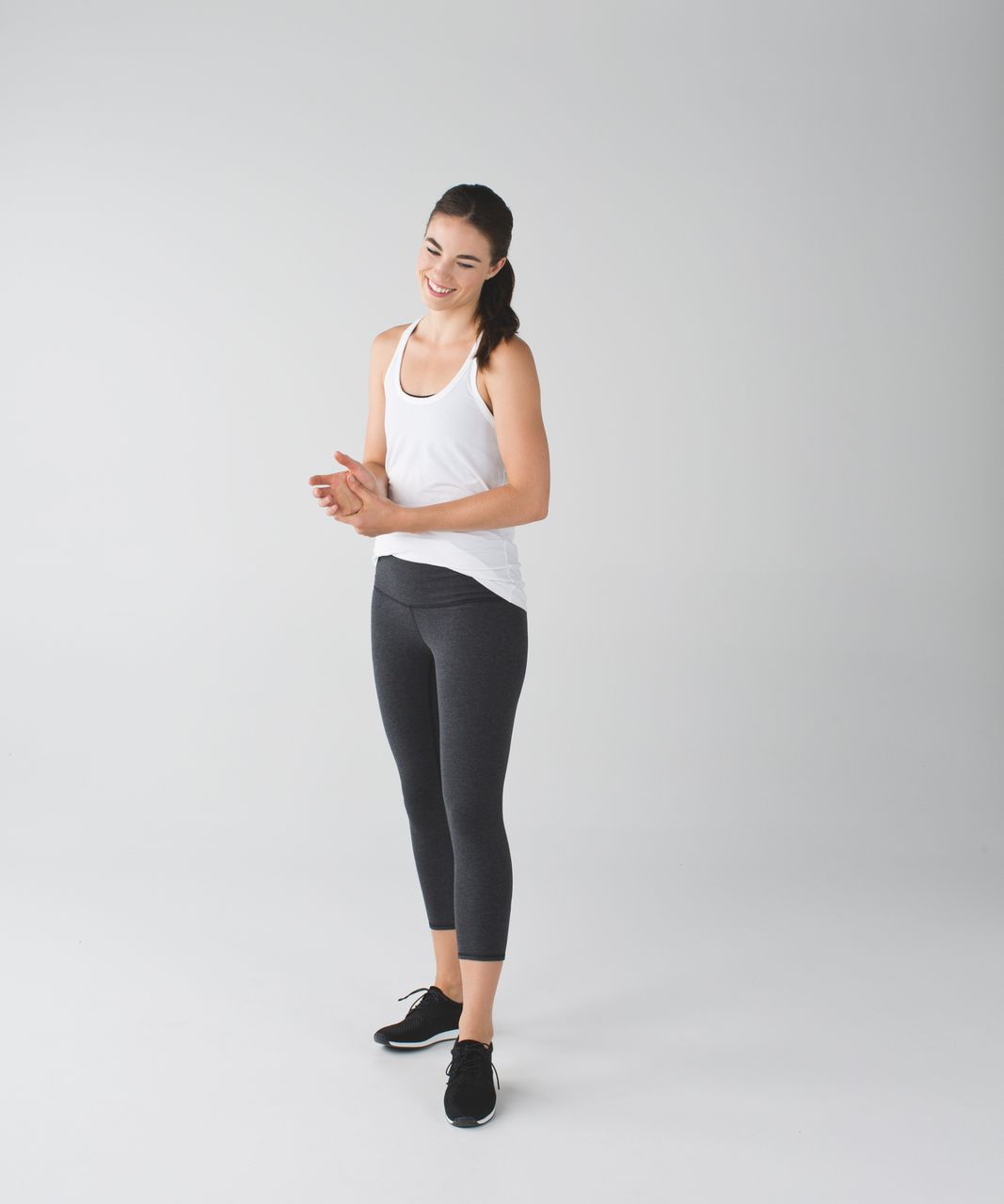 Lululemon Wunder Under Crop (Roll Down) - Heathered Black - lulu