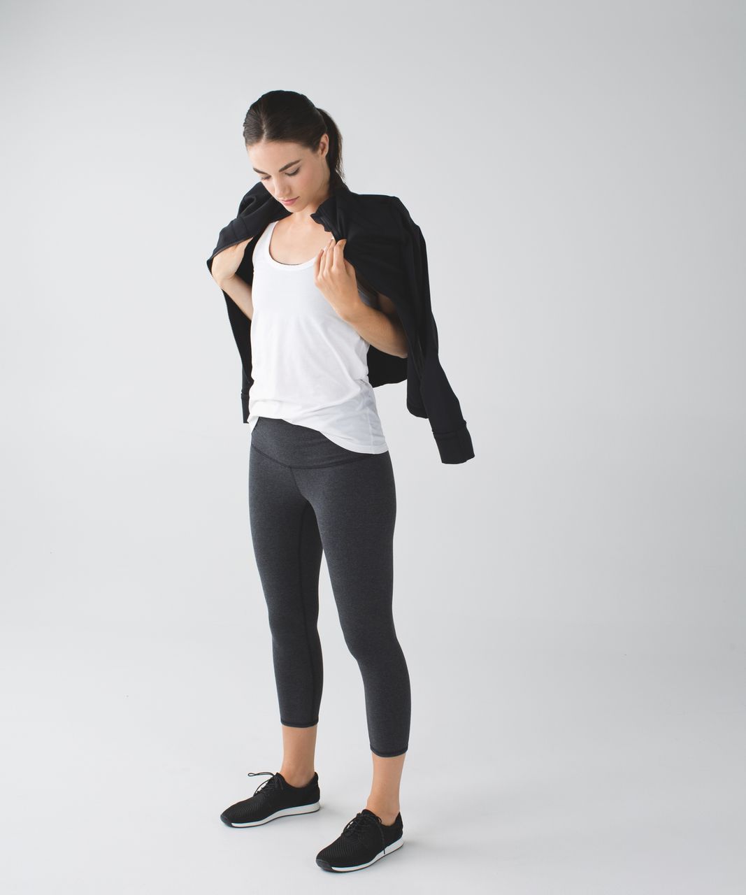 Lululemon Wunder Under Crop (Roll Down) - Heathered Black - lulu