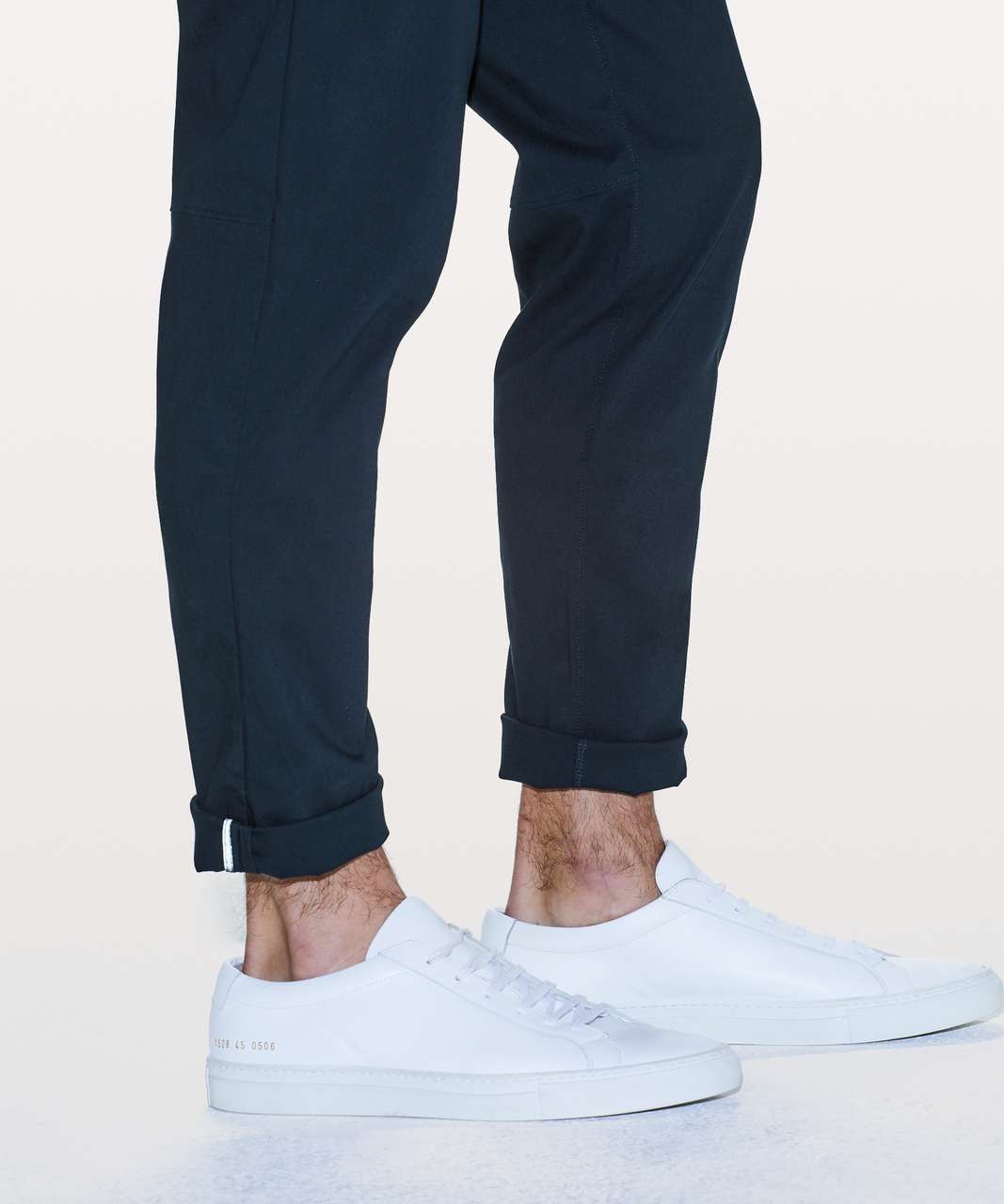 ABC Pant Slim 32” *Warpstreme in True Navy + 5 Year Basic Long Sleeve (size  L) in White and a pair of all white minimalist sneakers makes for a perfect  casual Friday