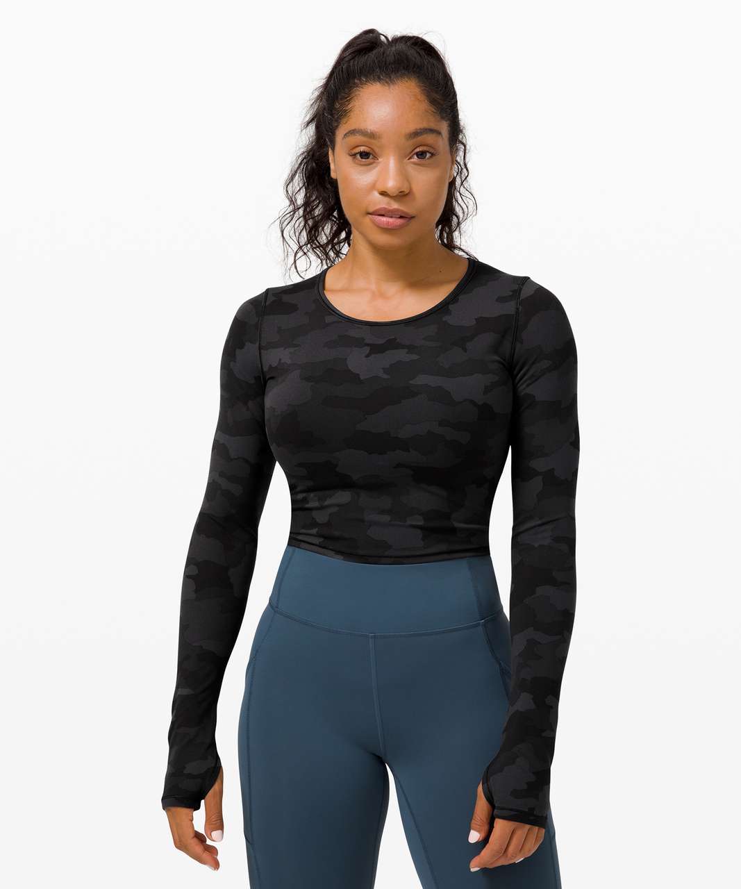 Lululemon Wunder Train Cropped Long Sleeve - Heritage 365 Camo Deep Coal Multi