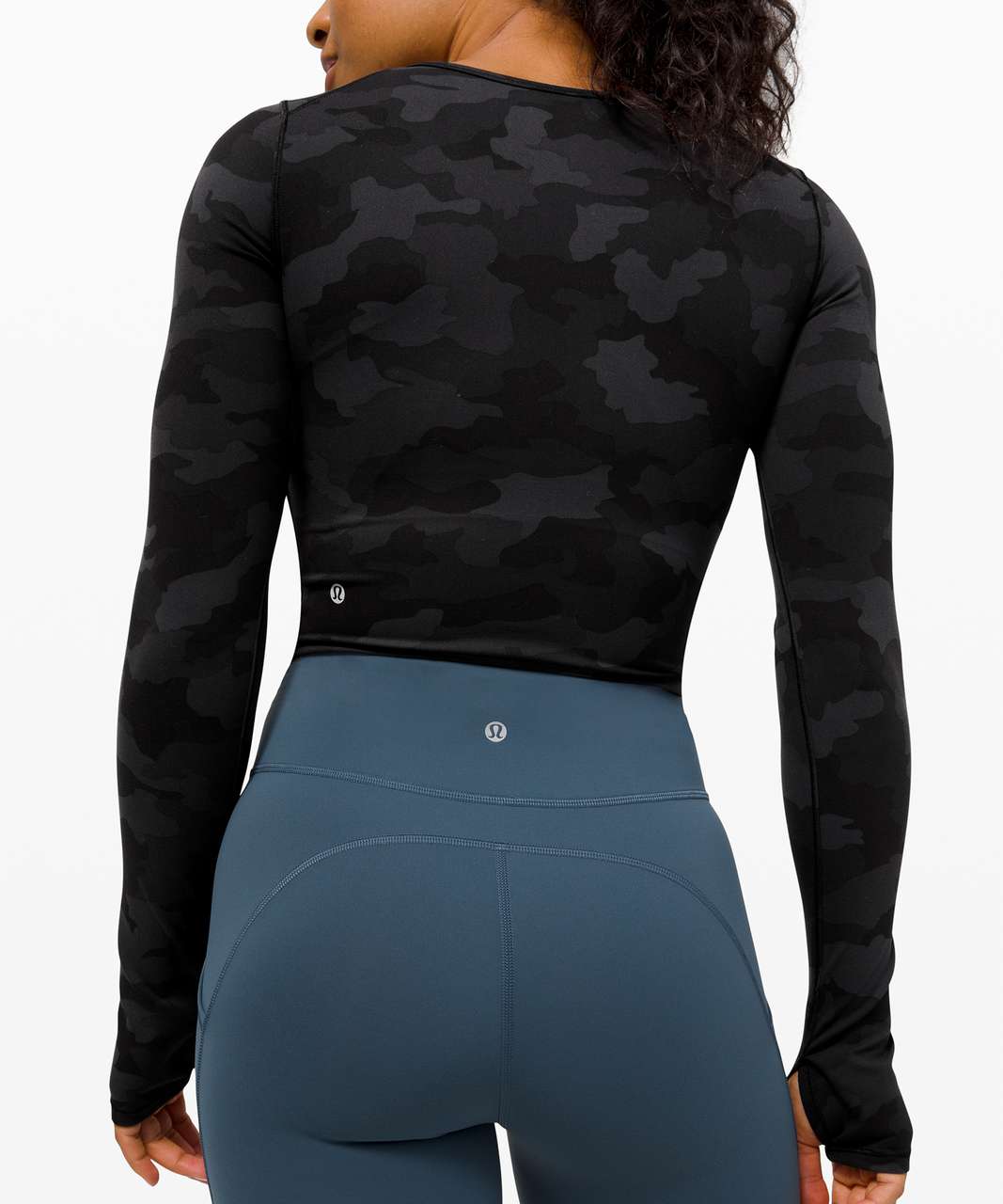 Lululemon Wunder Train Cropped Long Sleeve - Heritage 365 Camo Deep Coal Multi