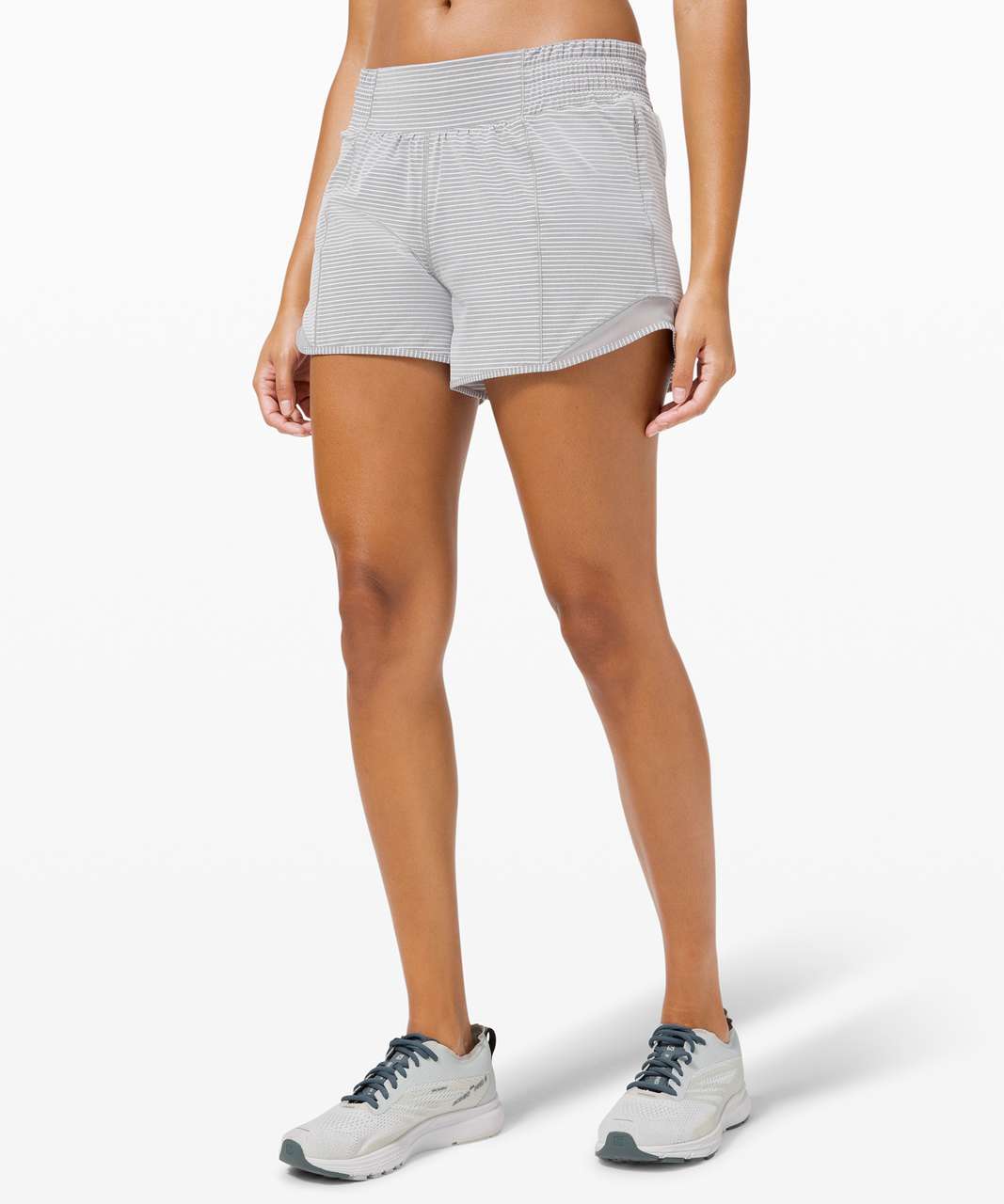 Lululemon Hotty Hot Short *High-Rise Long 4 - Hype Stripe Raceway Grey  White / Raceway Grey - lulu fanatics