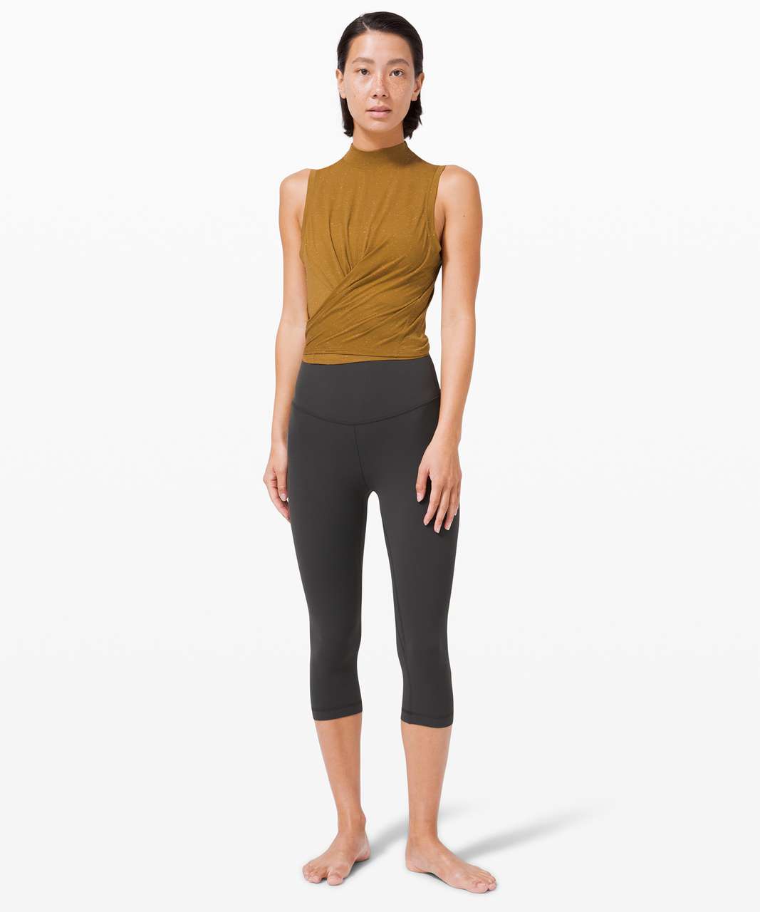 Lululemon Time to Restore Mock Neck Tank - Spiced Bronze / White - lulu ...