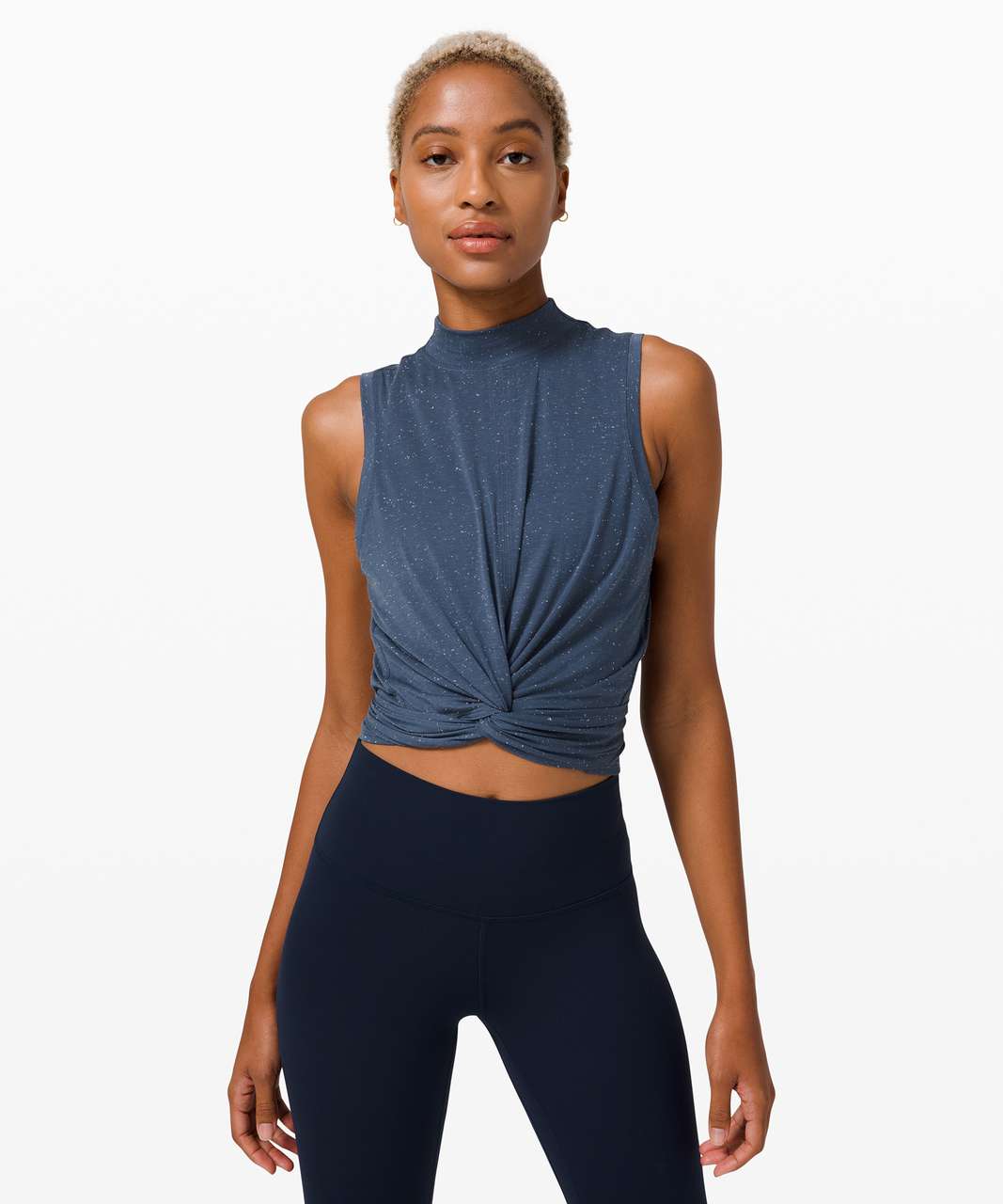 Lululemon Time to Restore Mock Neck Tank - Iron Blue / White - lulu fanatics