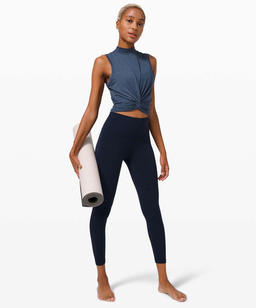 Lululemon Time to Restore Mock Neck Tank - Iron Blue / White - lulu ...