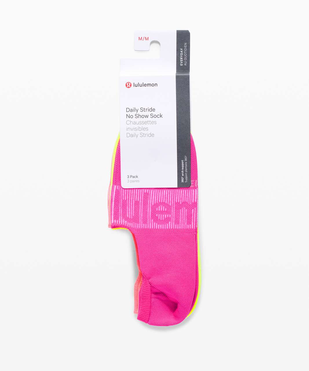 Lululemon Daily Stride No Show Sock *3 Pack - Pink Highlight / Highlight Yellow / Sunset