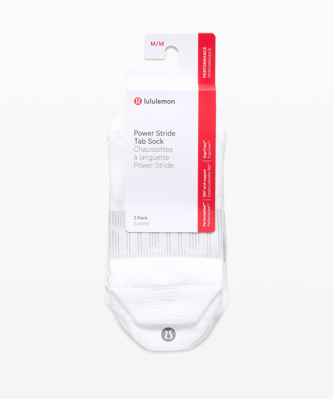 Lululemon Power Stride Tab Sock Wordmark *3 Pack - White