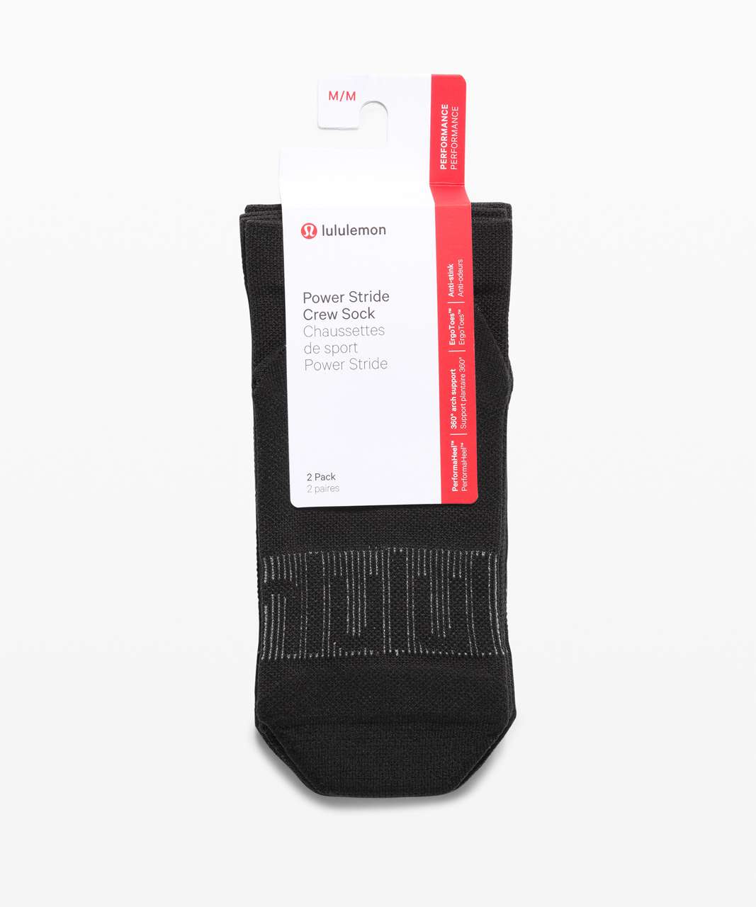 Lululemon Power Stride Crew Sock Wordmark *2 Pack - Black