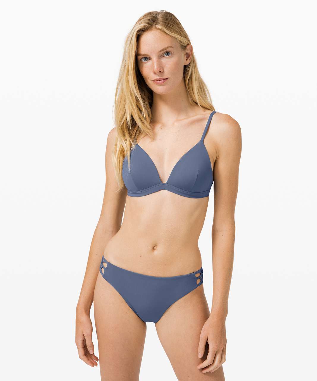 Blue Scuba Contrast Stitch Zip Bikini Top