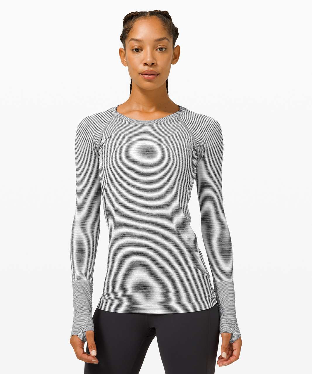 Lululemon Swiftly Tech Long Sleeve Crew (White/White/Black, 12) at