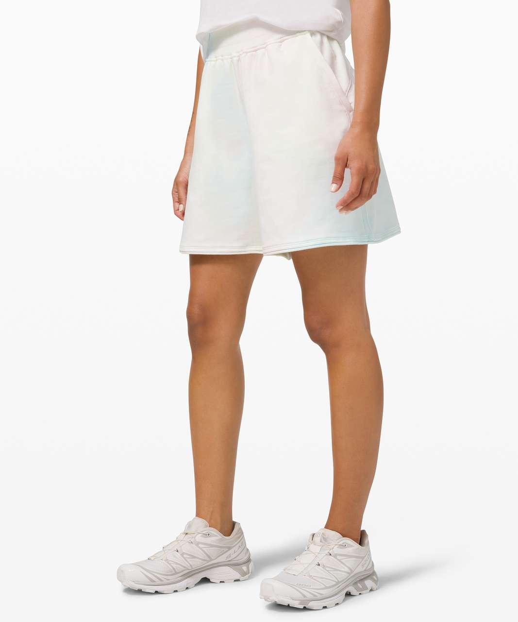 Lululemon LA French Terry High Rise Long Short - Cotton Candy Wash - White / Miami Teal / Lemon Vibe /  Mist Pink