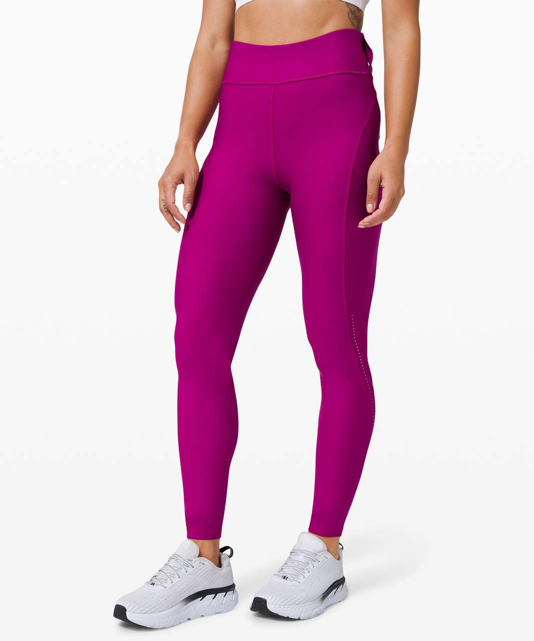 Ω Lululemon Wine Dk Purple with Pink Waist Ruched Leggings, Zipper