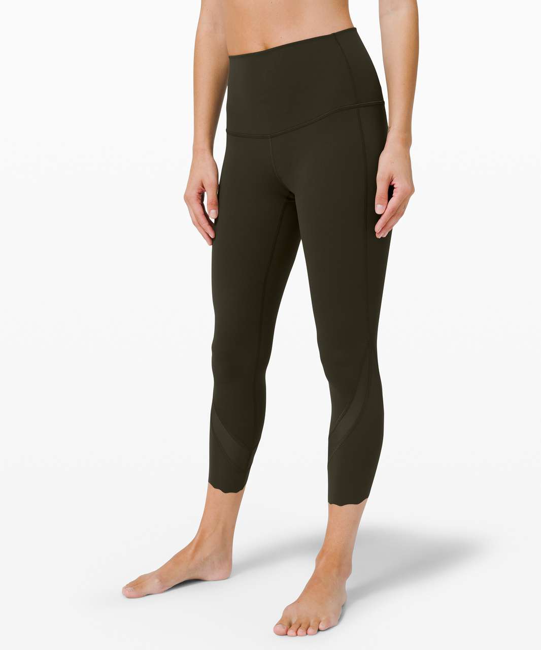 Lululemon Wunder Under High-Rise Crop 23 *Updated Scallop Full-On Luxtreme  - Dark Olive - lulu fanatics