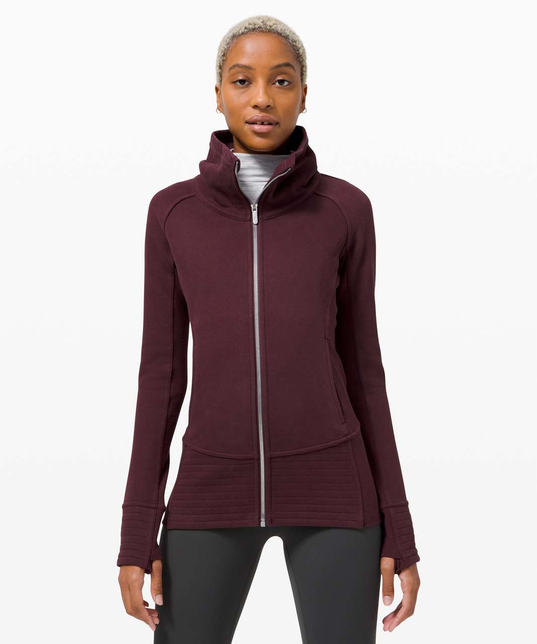 Lululemon Women's Radiant Full Zip Cotton Fleece Jacket Sweater II Size 8  Cassis