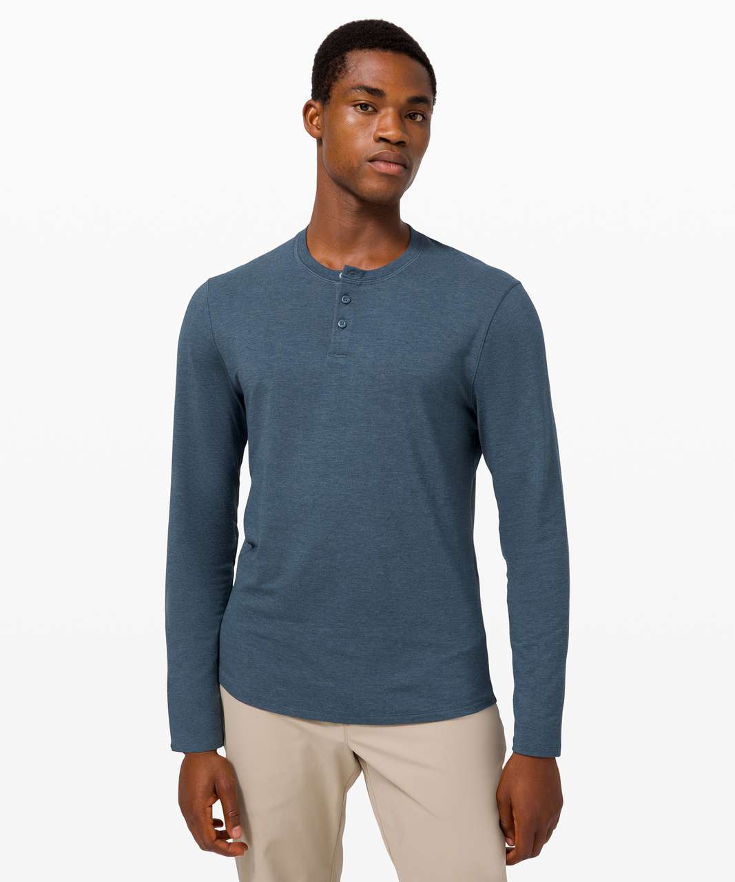 Lululemon 5 Year Basic Long Sleeve Henley - Heathered Iron Blue