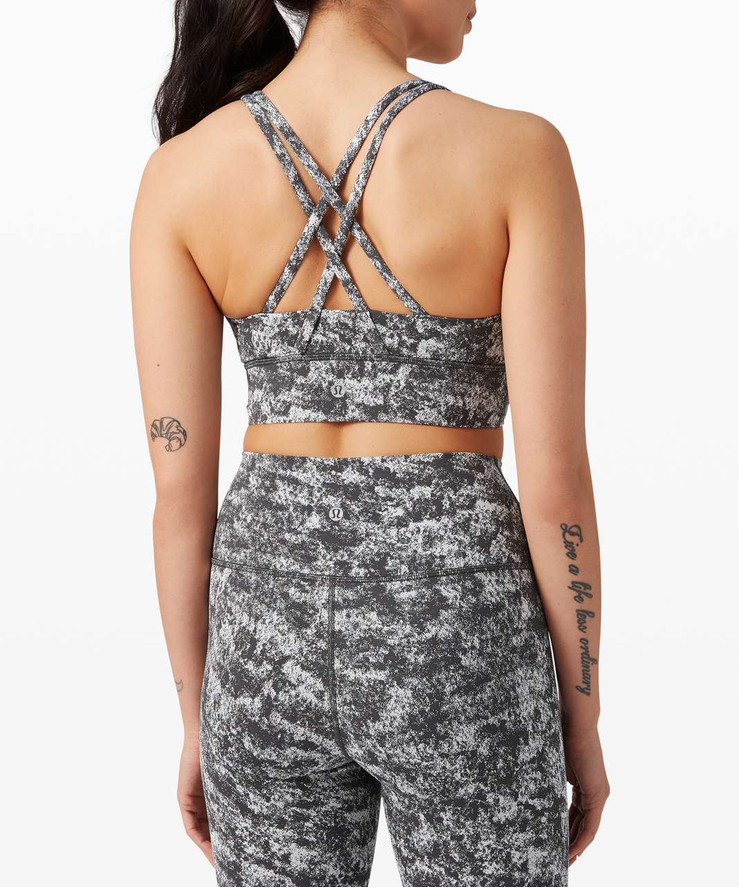 Lululemon Energy Bra Long Line *Medium Support, B–D Cup - Misted Jacquard Graphite Grey Alpine White