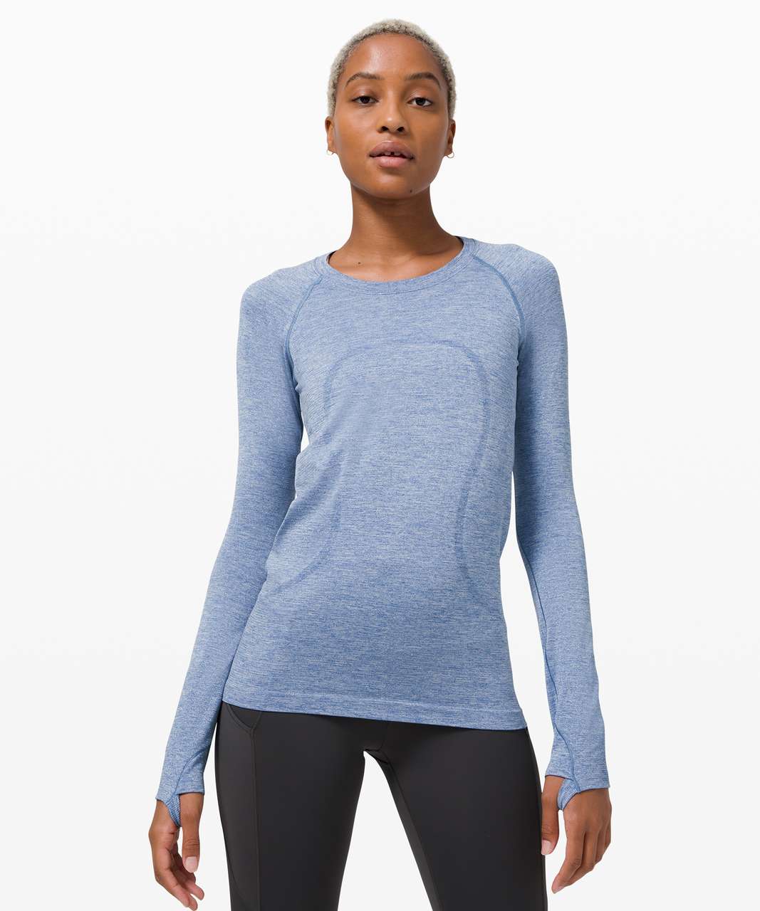 Lululemon Run Swiftly LS Blue Shirt Women's Size 10 Space Dye Poseidon  Heathered