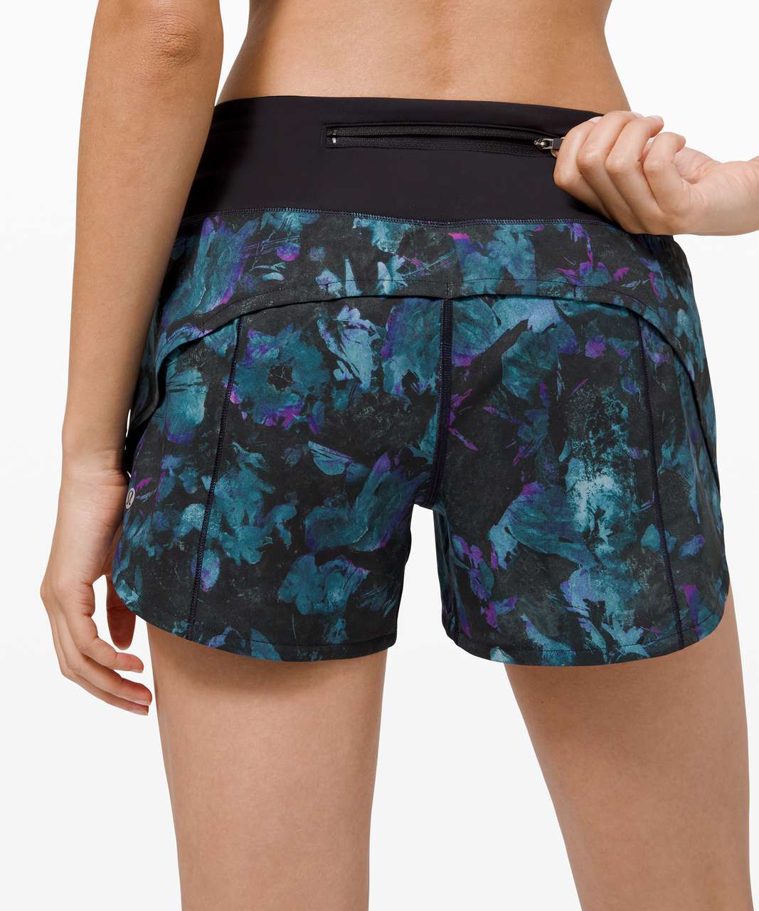 Lululemon Speed Up Short Long *4" Updated Fit - Floral Shift Blue Multi / Black