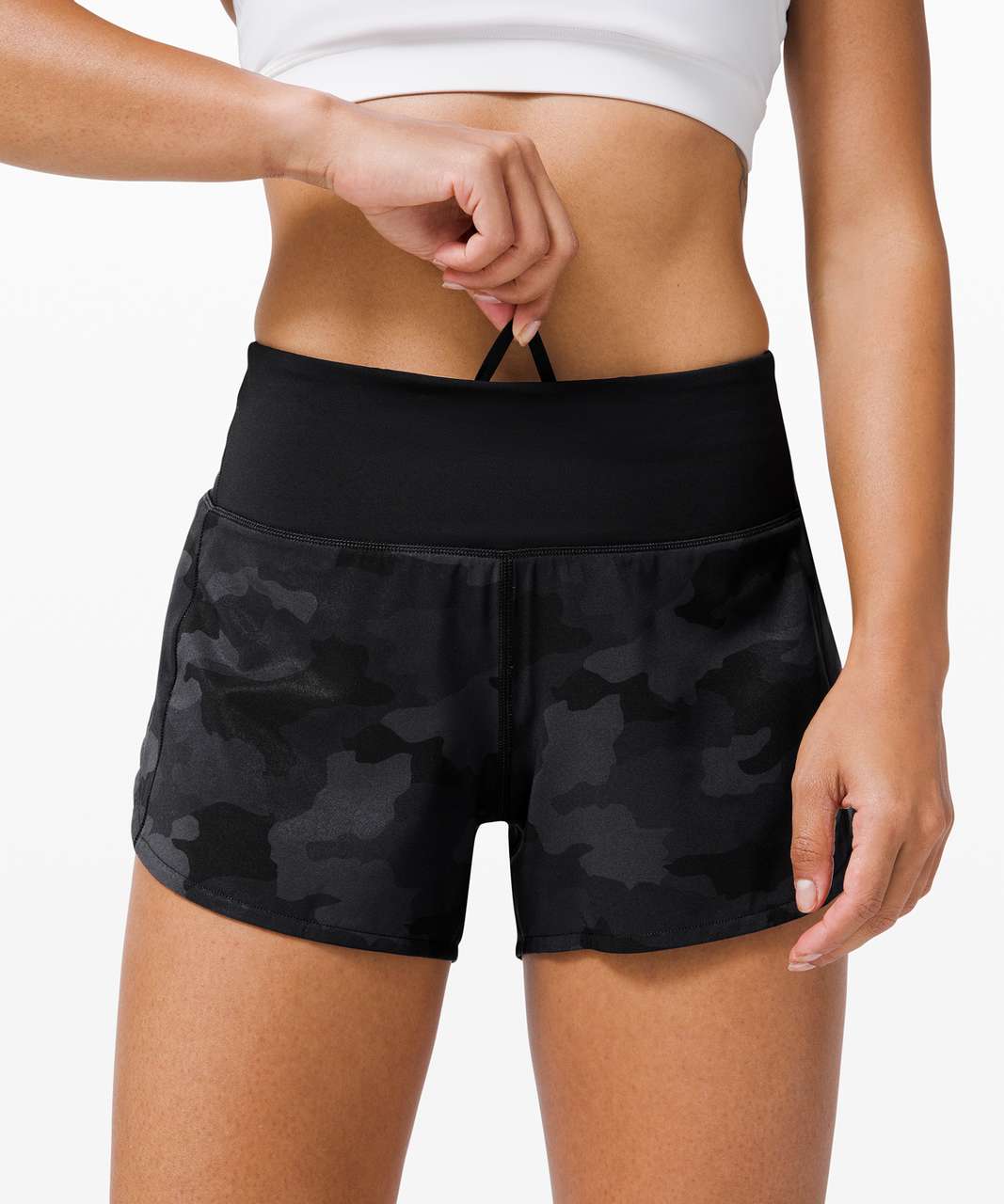 Lululemon Speed Up Short Long *4 Updated Fit - Heritage 365 Camo Deep Coal  Multi / Black - lulu fanatics