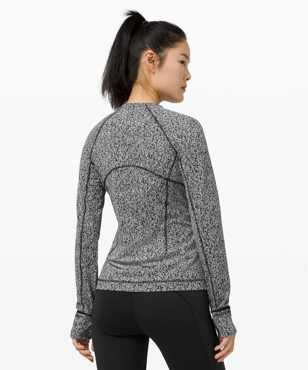 Lululemon Runderful Long Sleeve - Scattered Herringbone Black White - lulu  fanatics