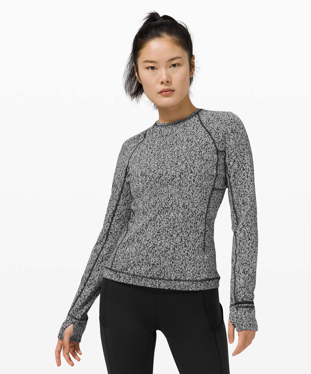 Lululemon Runderful Long Sleeve - Scattered Herringbone Black White