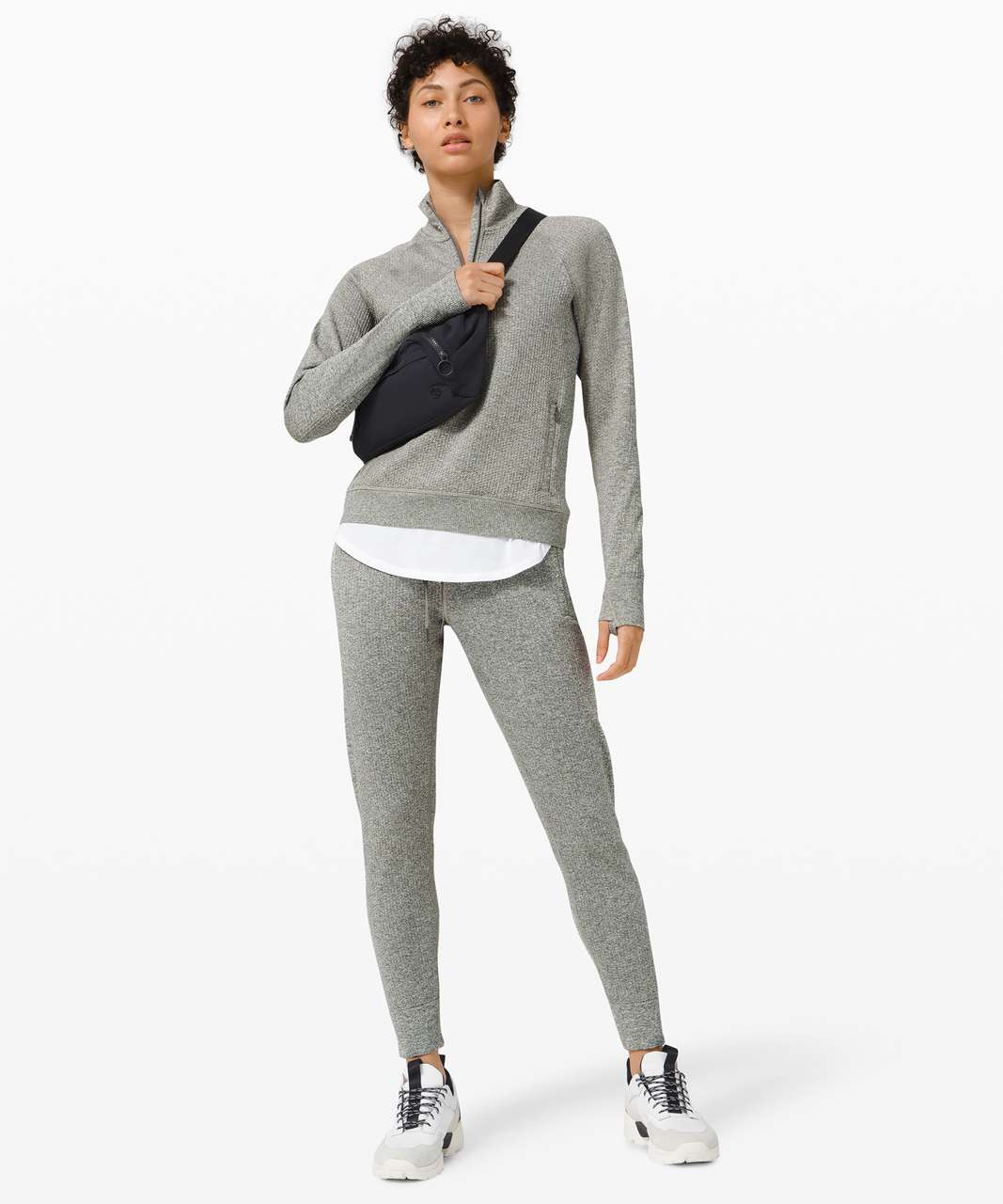 Cozy stay warm set: Cinchable fleece zip up in white opal (4) & engineered  warmth jogger in graphite grey/white (2) : r/lululemon