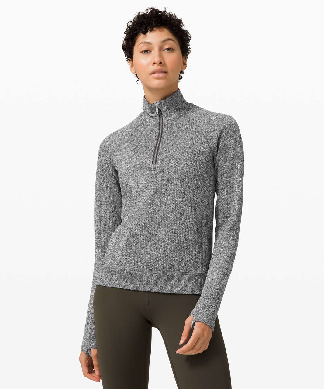 Lululemon Engineered Warmth Half Zip - Graphite Grey / White - lulu fanatics