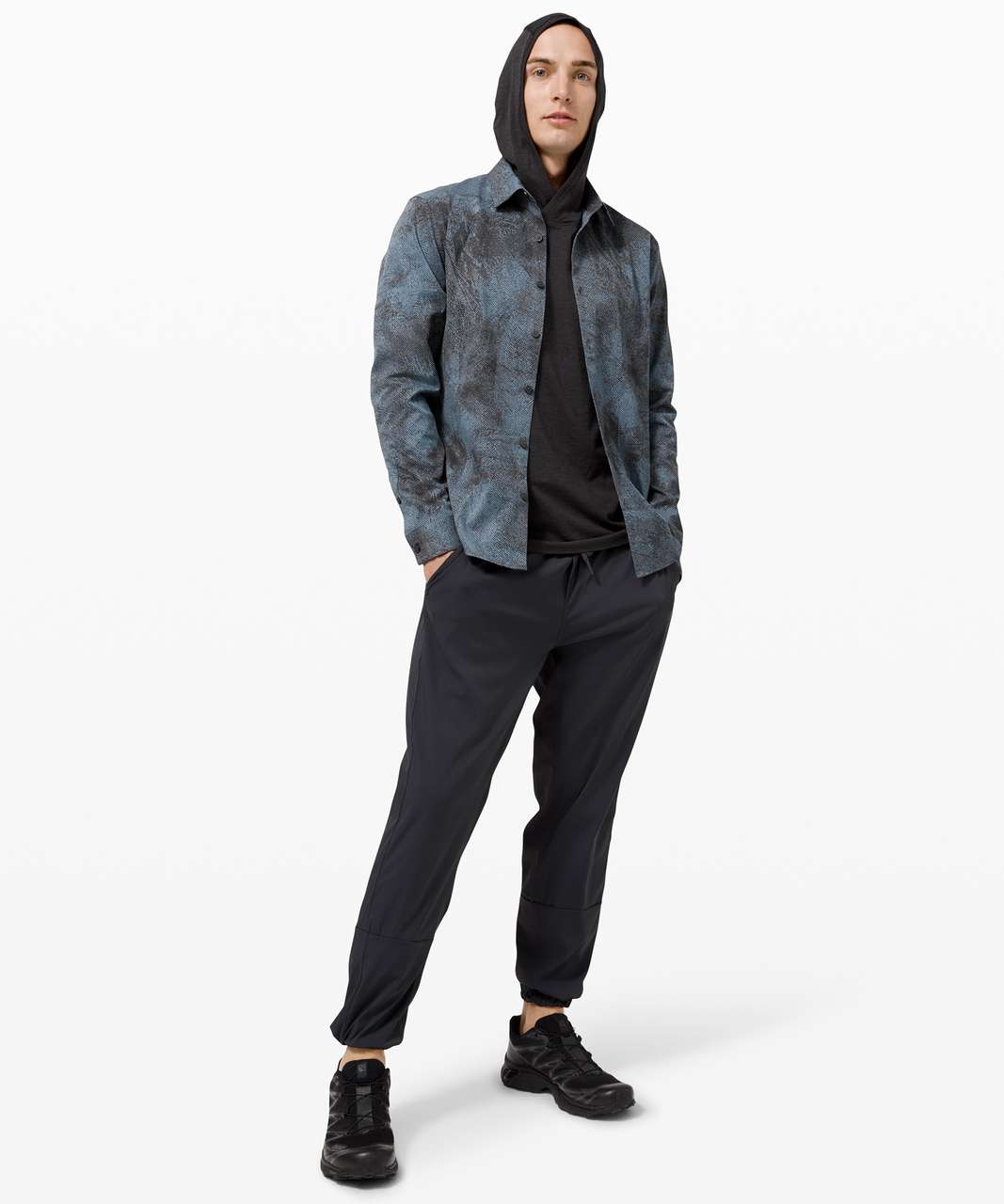 Lululemon Airing Easy Long Sleeve Shirt *Ventlight Mesh - Pixel Print Blue Charcoal Graphite Grey