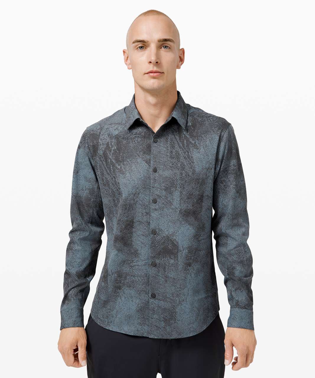 Lululemon Airing Easy Long Sleeve Shirt *Ventlight Mesh - Pixel Print Blue Charcoal Graphite Grey