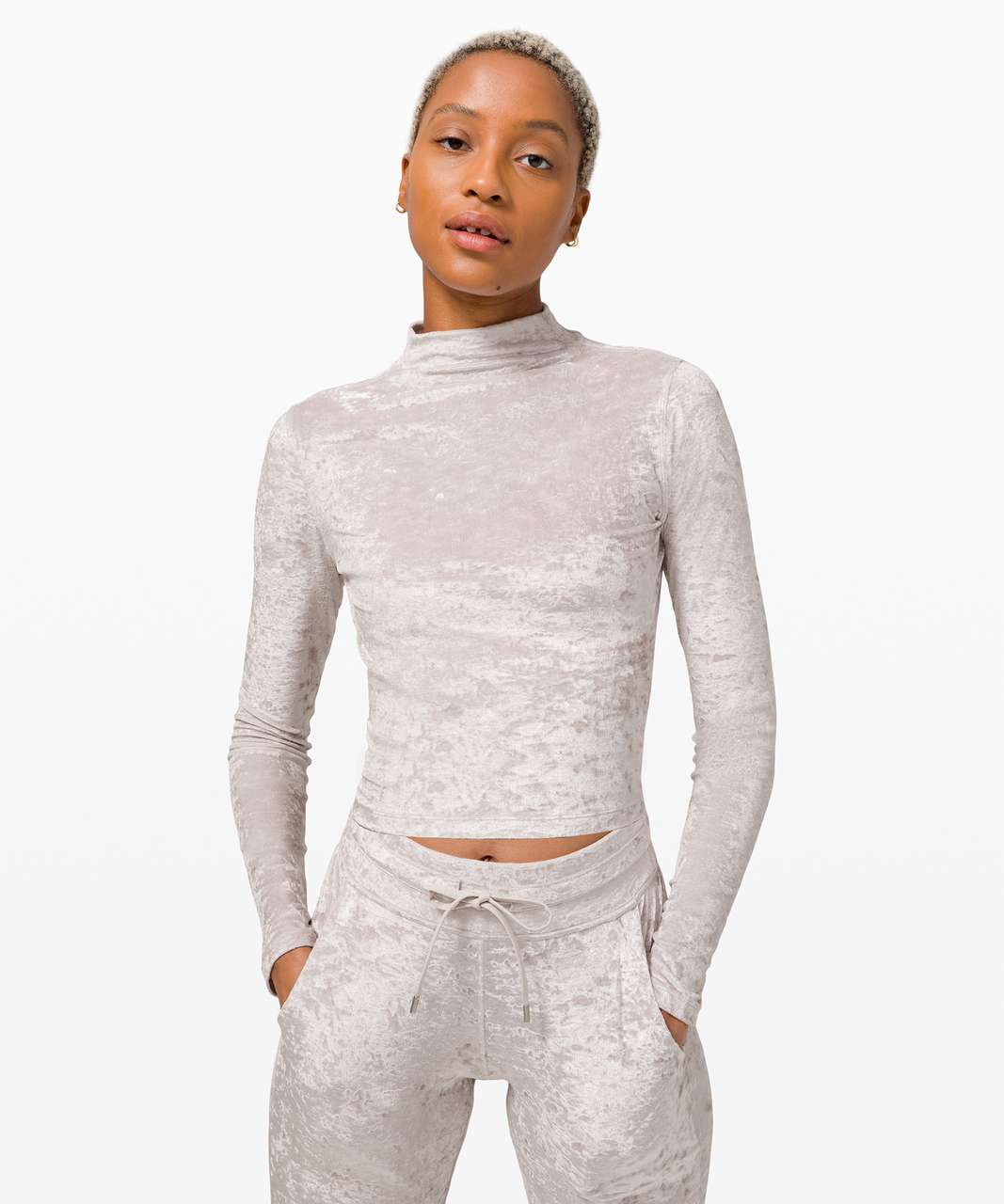 Lululemon All Aligned Mock Neck Long Sleeve *Crushed Velvet - Chrome - lulu  fanatics