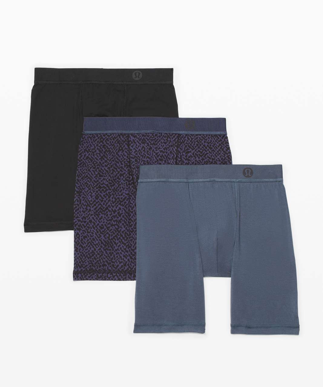 Lululemon Always In Motion Boxer *The Long One 3 Pack 7" - Black / Texturize Cadet Blue / Iron Blue