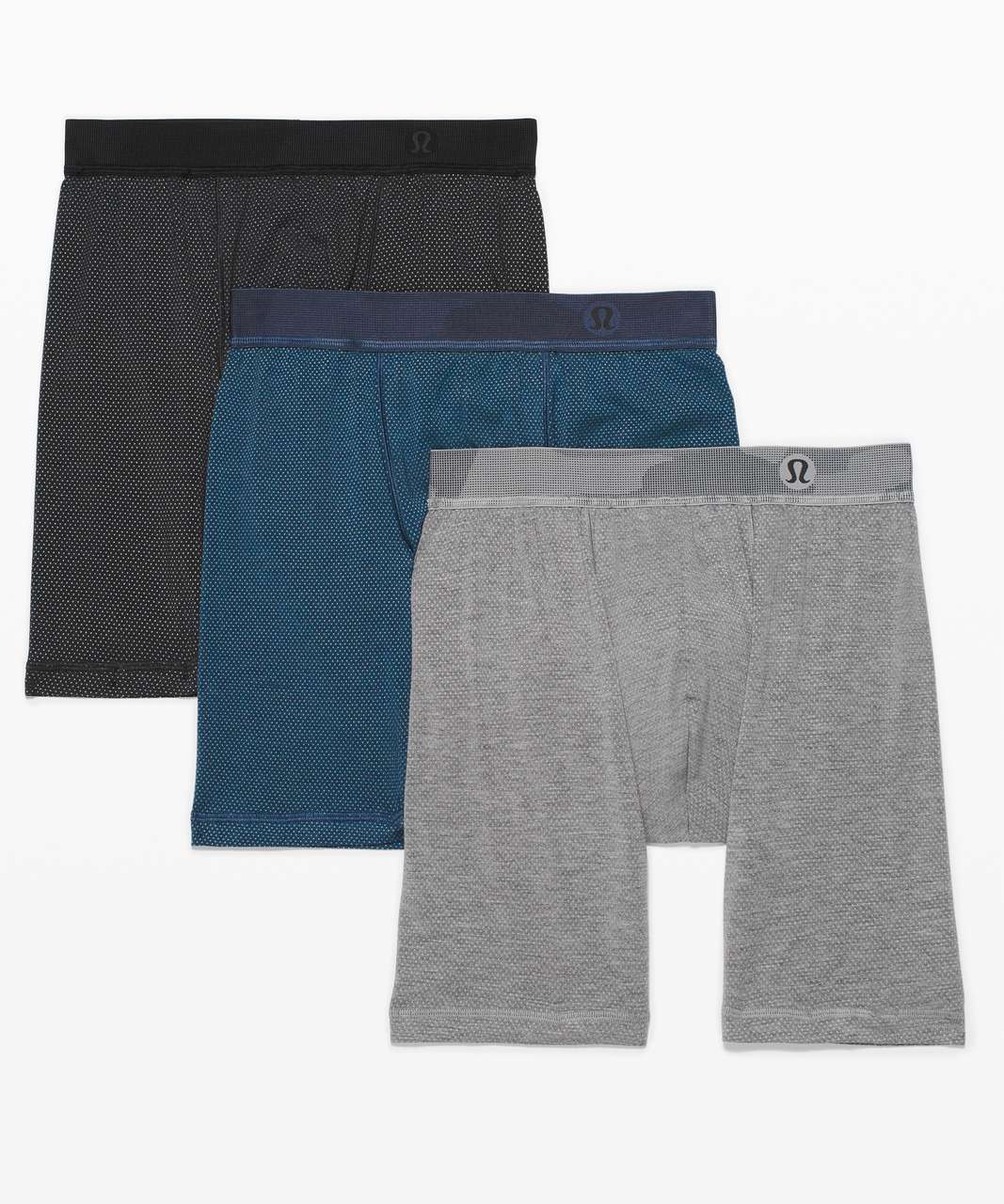 Lululemon Always In Motion Boxer Mesh *The Long One 3 Pack 7" - Heathered Core Black / Heathered Core Medium Grey / Heathered Iron Blue