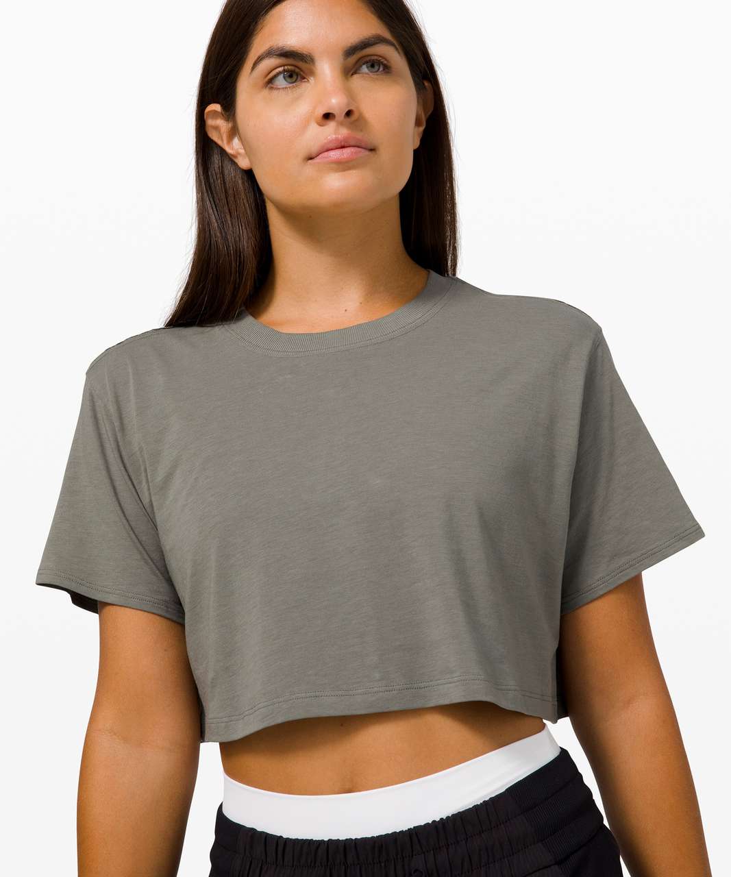 Yui Cotton Crop Tee, Melange Grey