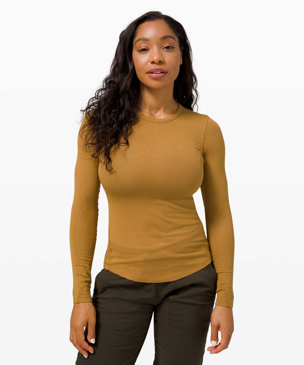 Pull&Bear ribbed long sleeve yoga top in tan