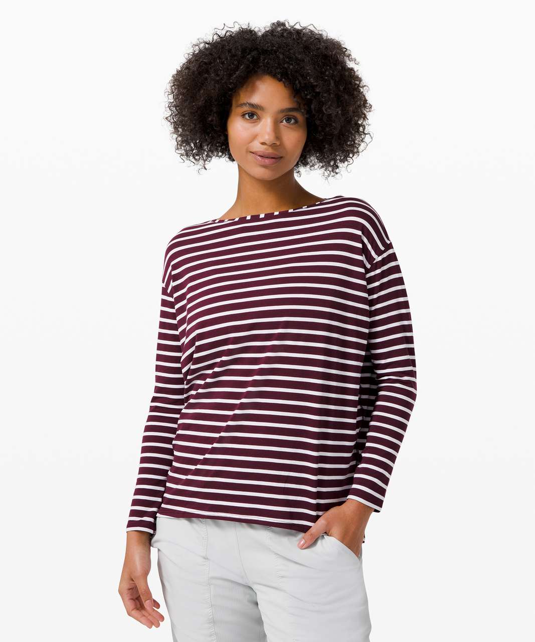 Lululemon Back In Action Long Sleeve - Yachtie Stripe Cassis White