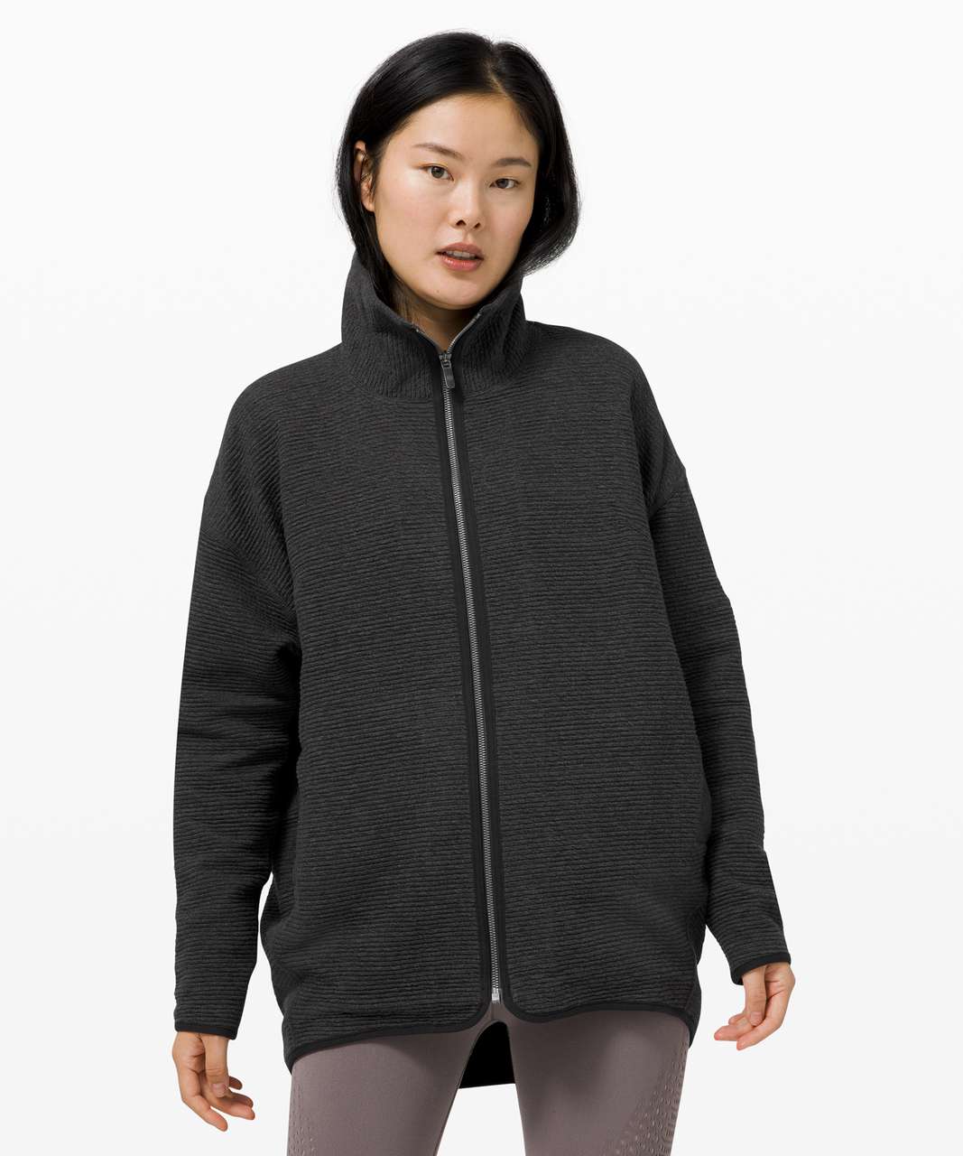 Lululemon Ribbed Funnel Neck Pullover - Heathered Black - lulu fanatics