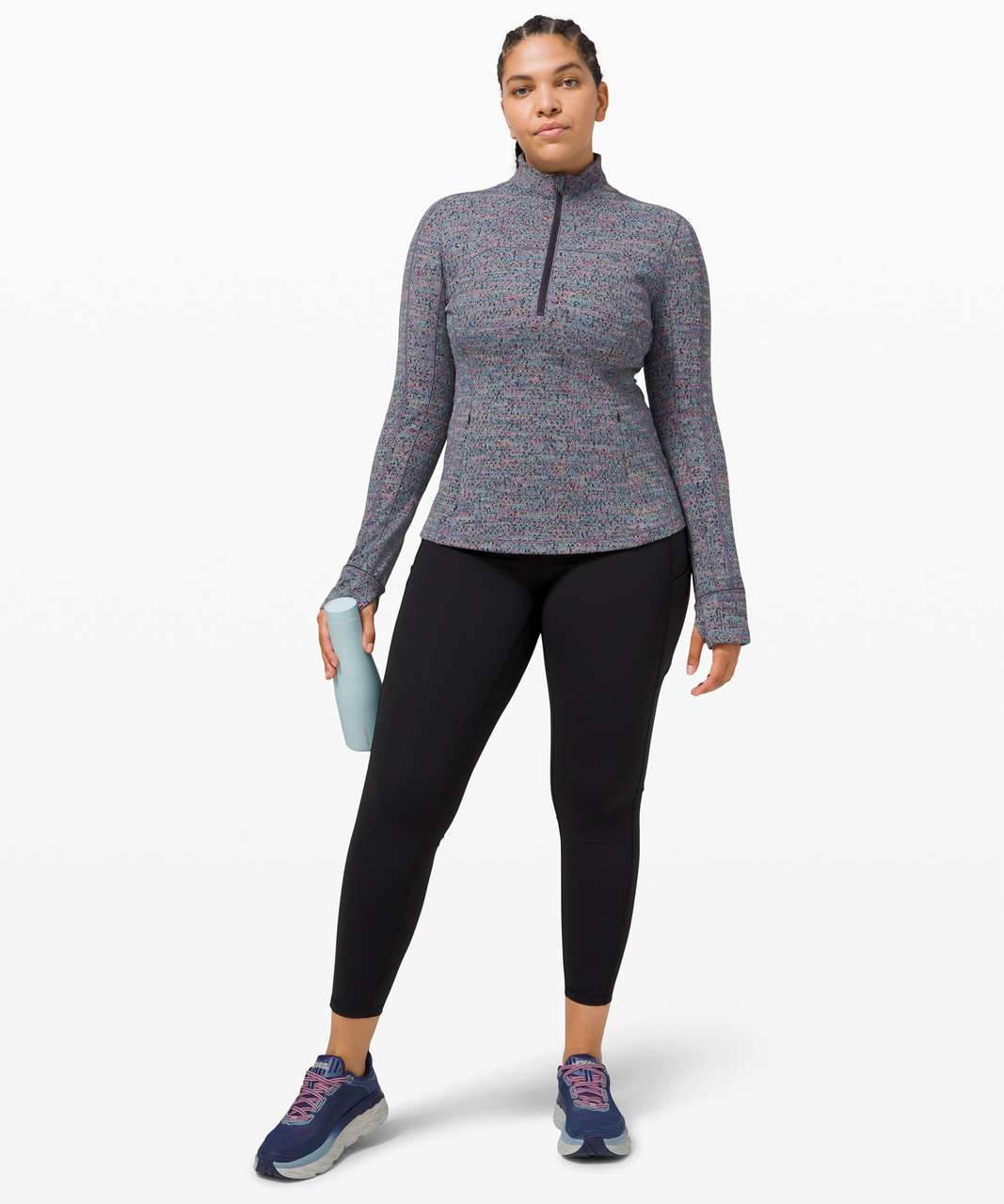 Lululemon Run Briskly 1/2 Zip - Neon Tweed Jacquard HTR Battleship Electric Coral