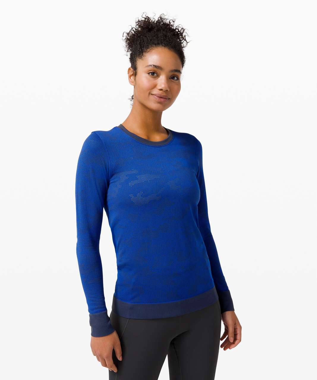 Lululemon Swiftly Breathe Long Sleeve - Vented Camo Graphite Grey / Cerulean Blue