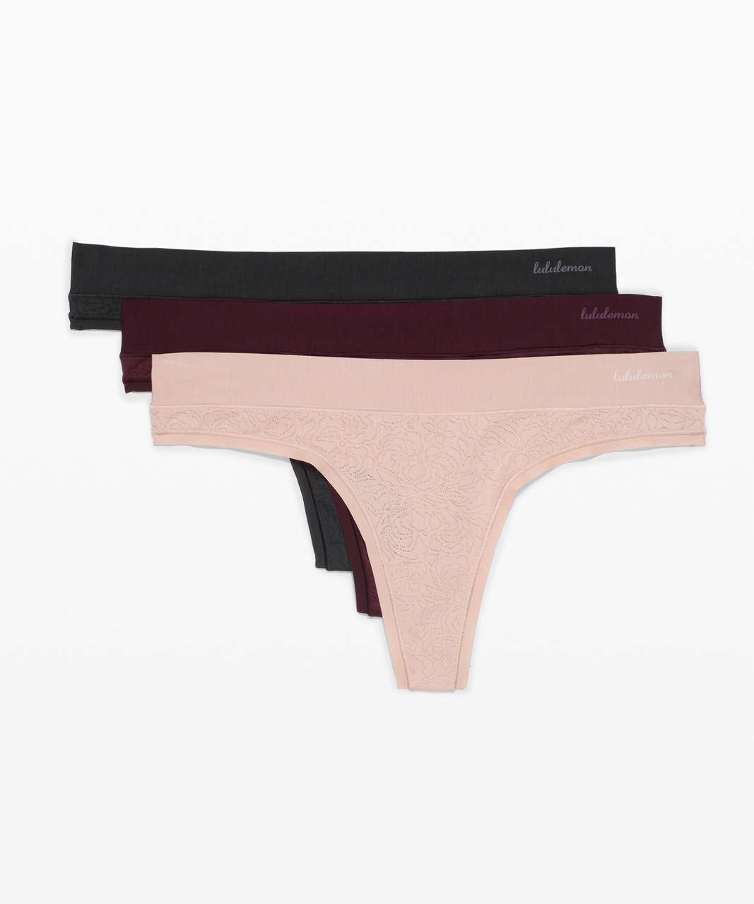 Lululemon Soft Breathable Thong *Lace 3 Pack - Garnet / Misty Shell / Black